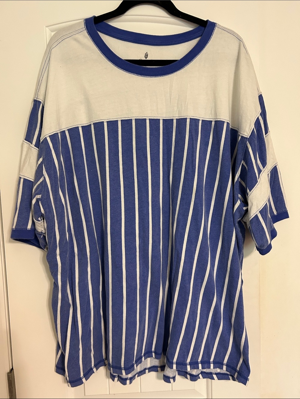 FP Movement by Free People Blue & White Striped Short Sleeve Crew Tee